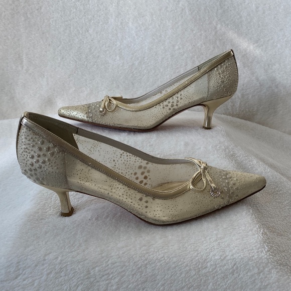 Stuart Weitzman mesh leather gold glitter - Picture 3 of 5